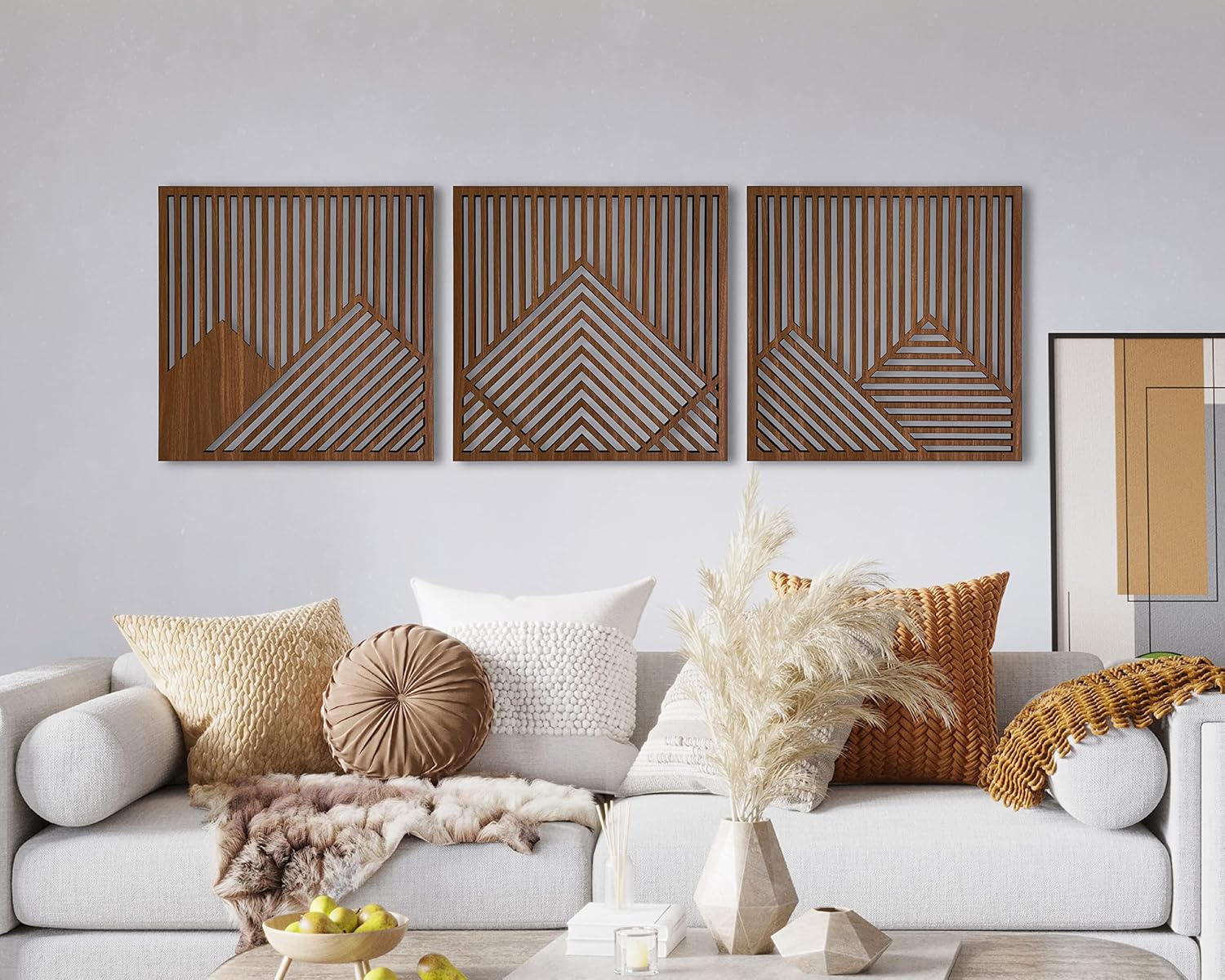 Mixed Media - Mountain Wall Art, Mountain Wood Wall Art, Mountain Wall Decor, 3 Piece Geometric Mountains, Large Wooden Wall Decoration (Medium)