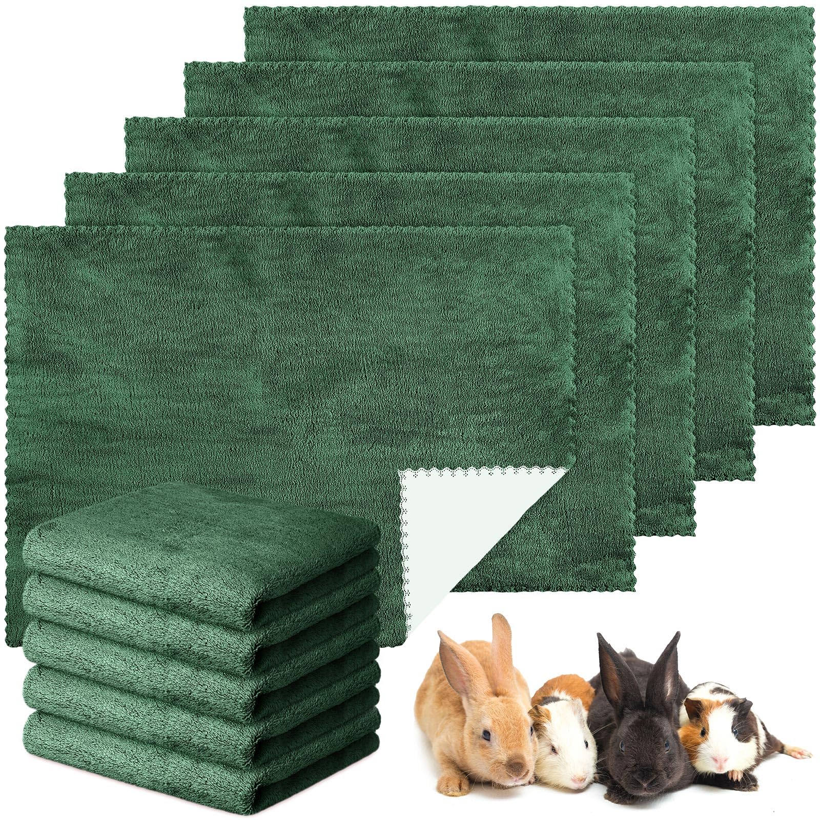 Panelee 10 Pcs Guinea Pig Cage Liners Guinea Pig Fleece Bedding Reusable Washable Pee Pads Soft Comfortable Mat for Small Animals Chinchillas Rabbits Hamster Bunny (Dark Green,18 x 24 Inch)