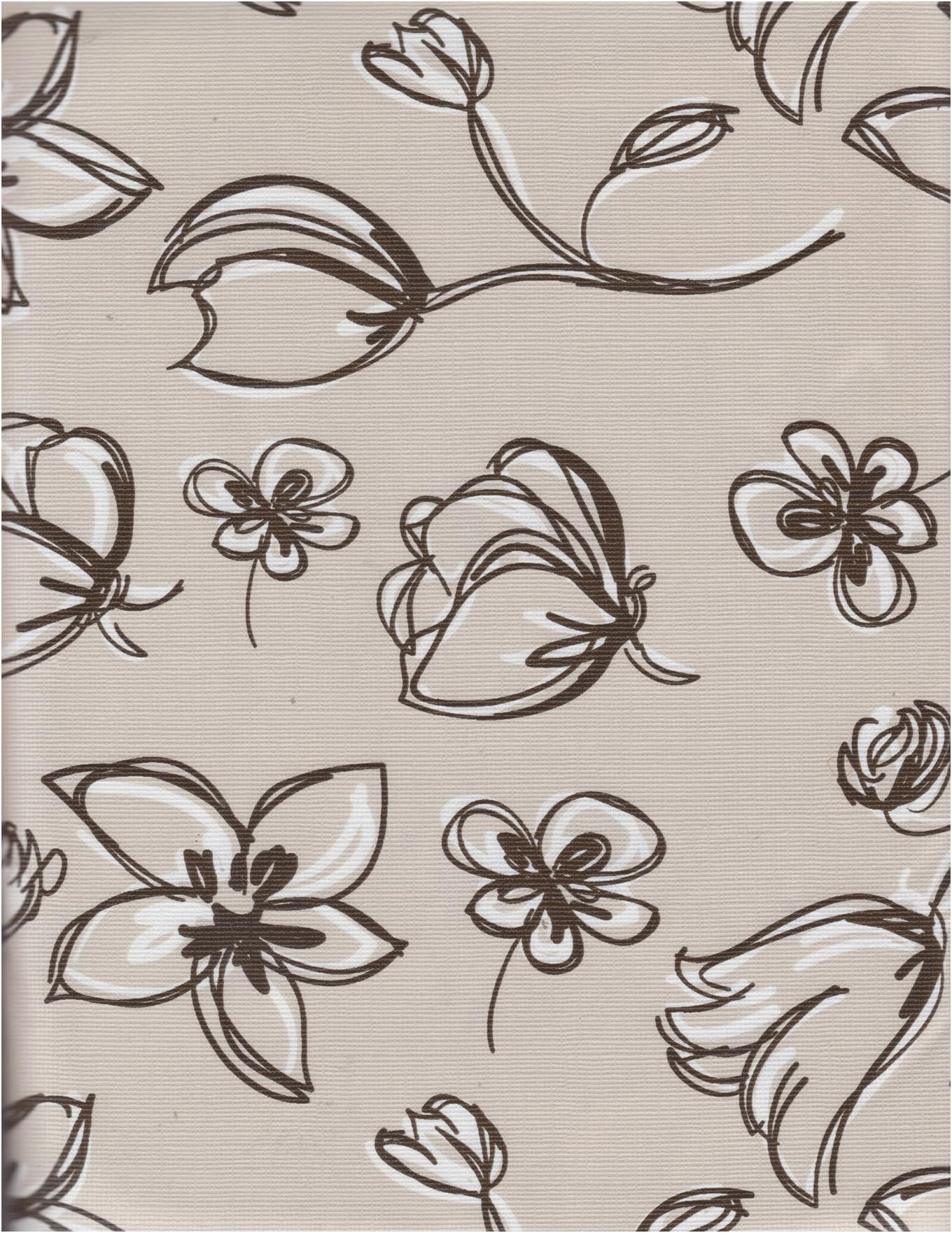 Cooking Light Vinyl Tablecloth Illustrated Floral Mocha Flannel Backed 60 x 104 Oval