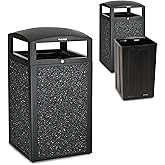 Alpine Outdoor Commercial Trash Can with Lid - 40 Gallon Heavy Duty Metal Garbage Can with Removable Bin, Locking Lid for a Modern Look in Park, Mall &amp; High Traffic Areas - Black, Grey Stone Panels
