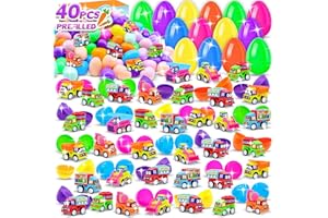PISTROY 40PCS Prefilled Easter Eggs with Pull-Back Toy Cars, Easter Eggs with Toys Inside, Kids Easter Basket Stuffers & Party Favor GiftsToys for Boys and Girls