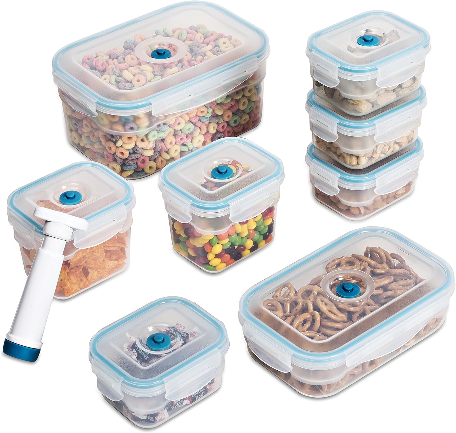 Zevro Plastic Classic Series Vacuum Containers 17Piece Rectangle, Blue