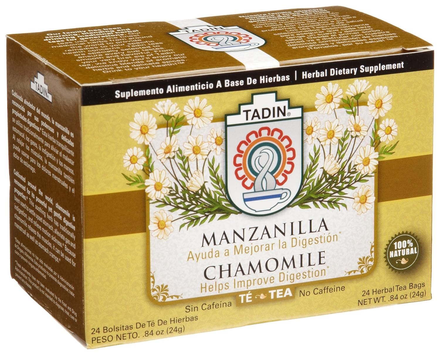 Tadin Tea, Manzanilla (Chamomile) tea, 24Count tea Bags (Pack of 12
