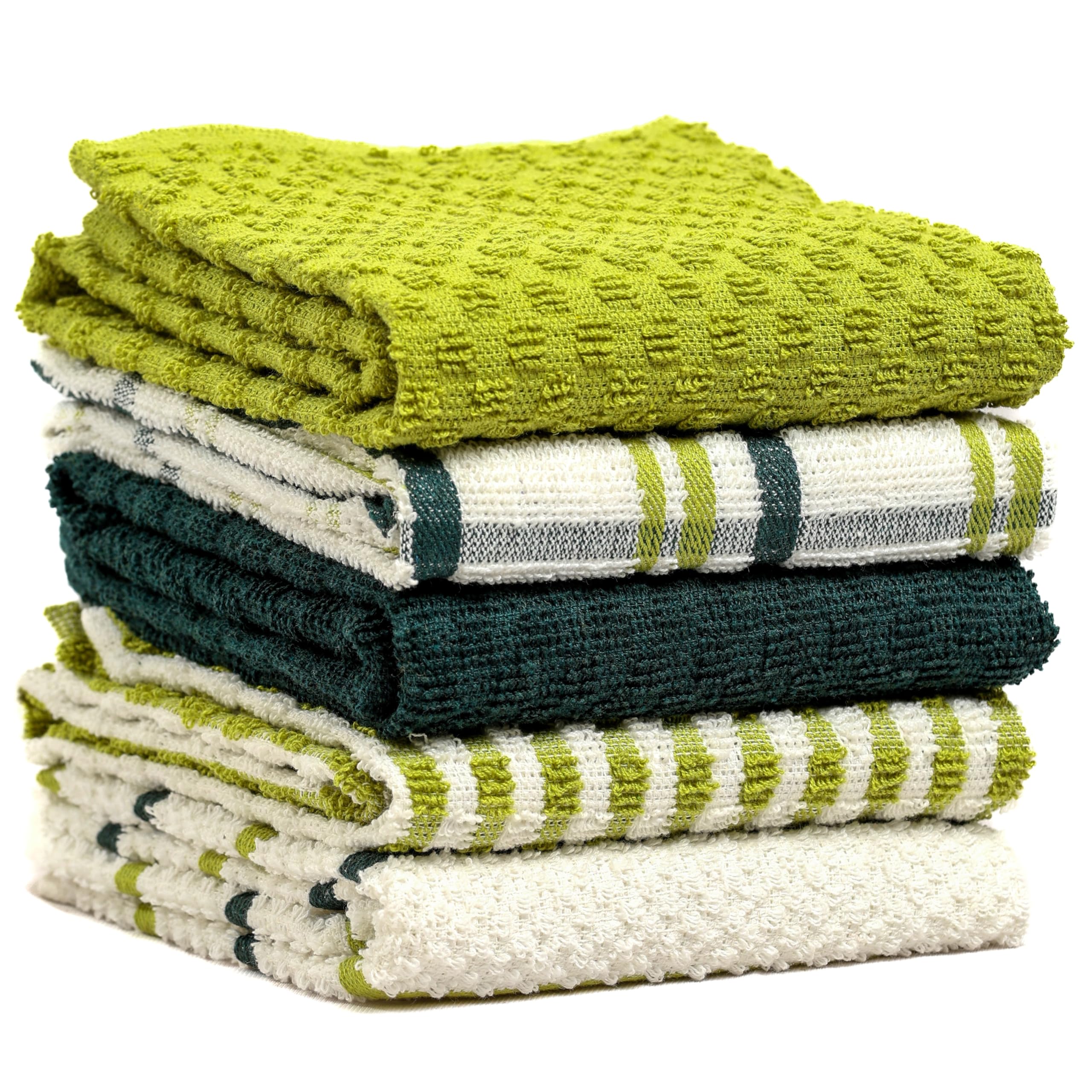 Olivia Rocco 5 Pack Terry Kitchen Tea Towels Cotton Super Absorbent Quick Drying Soft Towel Cloth, Sage Green