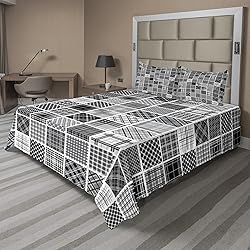 Ambesonne Grey Sheet Set, Mixed Checkered Squared