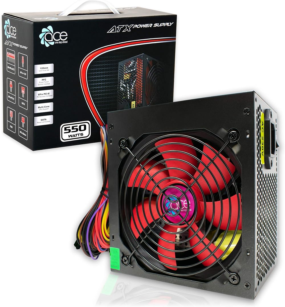 iChoose Limited 550W ATX Switching Power Supply PSU 12cm Silent Red Fan PC