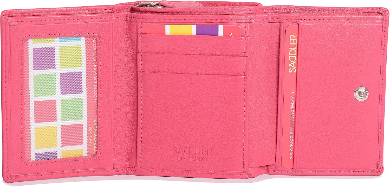 SADDLER "Carla Purse, RFID Protected Real Leather Compact Trifold Wallet with 5 Card Slots, ID Window & Rear Zip Coin Pocket - Image 4