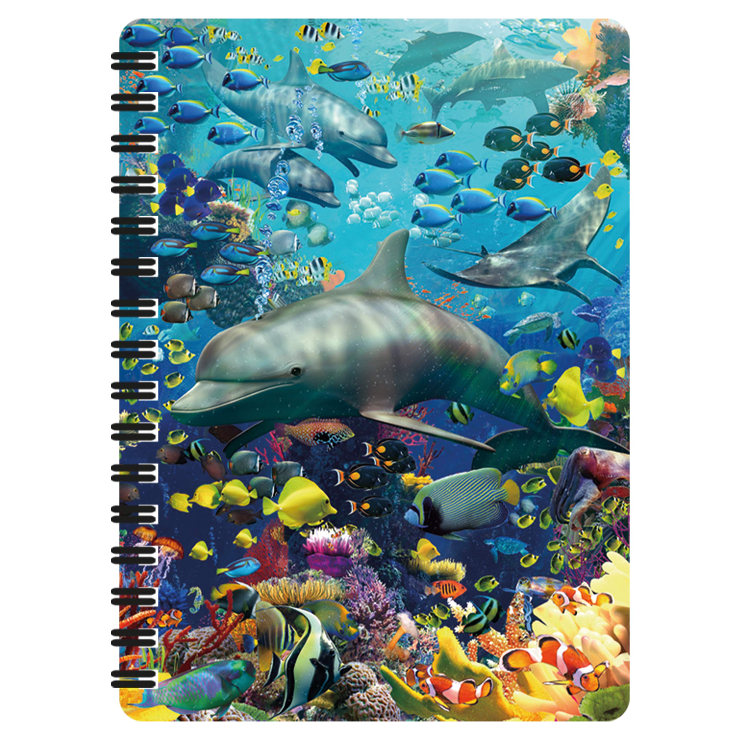 3D LiveLife Jotter - Dolphin Delight from Deluxebase. Spiral Bound A6 Notebook with 80 Plain Recycled Pages. Pocket Sized Animal Notepad, Journal or Drawing Book with Ocean Cover
