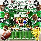 Football Birthday Decorations For Men,Happy Birthday Backdrop,Banner Balloons,Table Cloth,Paper pom poms Party Supplies for Boys