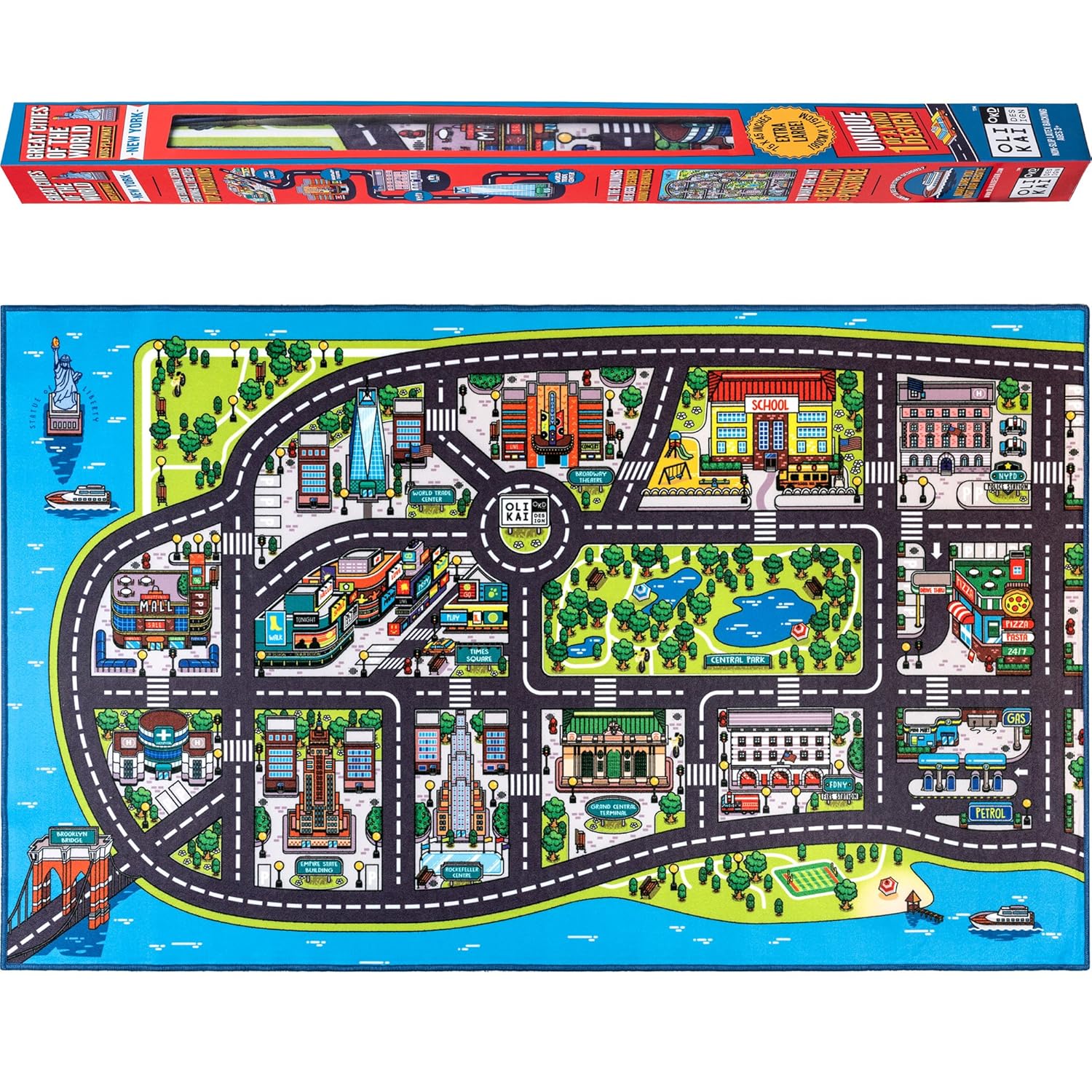 Play Mat for Kids. A Large, Road and Car Rug with map of