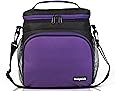 Insulated Lunch Bag: InsigniaX Adult Lunch Box For Work, Men, Women With Adjustable Strap, Front Pocket and Side Pocket [Unisex Lunch Bags] H: 8.4" x W: 6.3" x L:9.1" (Black and Purple)