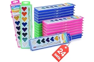 Ezzgol Watercolor Paint Sets Bulk, 24 pack 8 Colors Washable Paint Sets,Wooden Brushes, Idear Valentines Day Gift Christmas Gift for Preschool Classroom, Art School, Birthday Party Favors