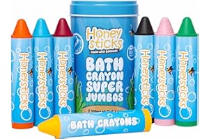 Honeysticks Super Jumbo Bath Crayons Non Toxic (7 Pack) for Toddlers 1-3 and Kids 4-8, Natural Beeswax Crayons, Food-Grade Colors, Fragrance Free, Non Irritating, Bath Toys for Bathtub, Shower, Gift