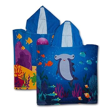 GreenOwl Kinder Handtuch Poncho, 100% Baumwolle, sehr weich für Strandbad oder Kinderpool, Mädchen und Jungen