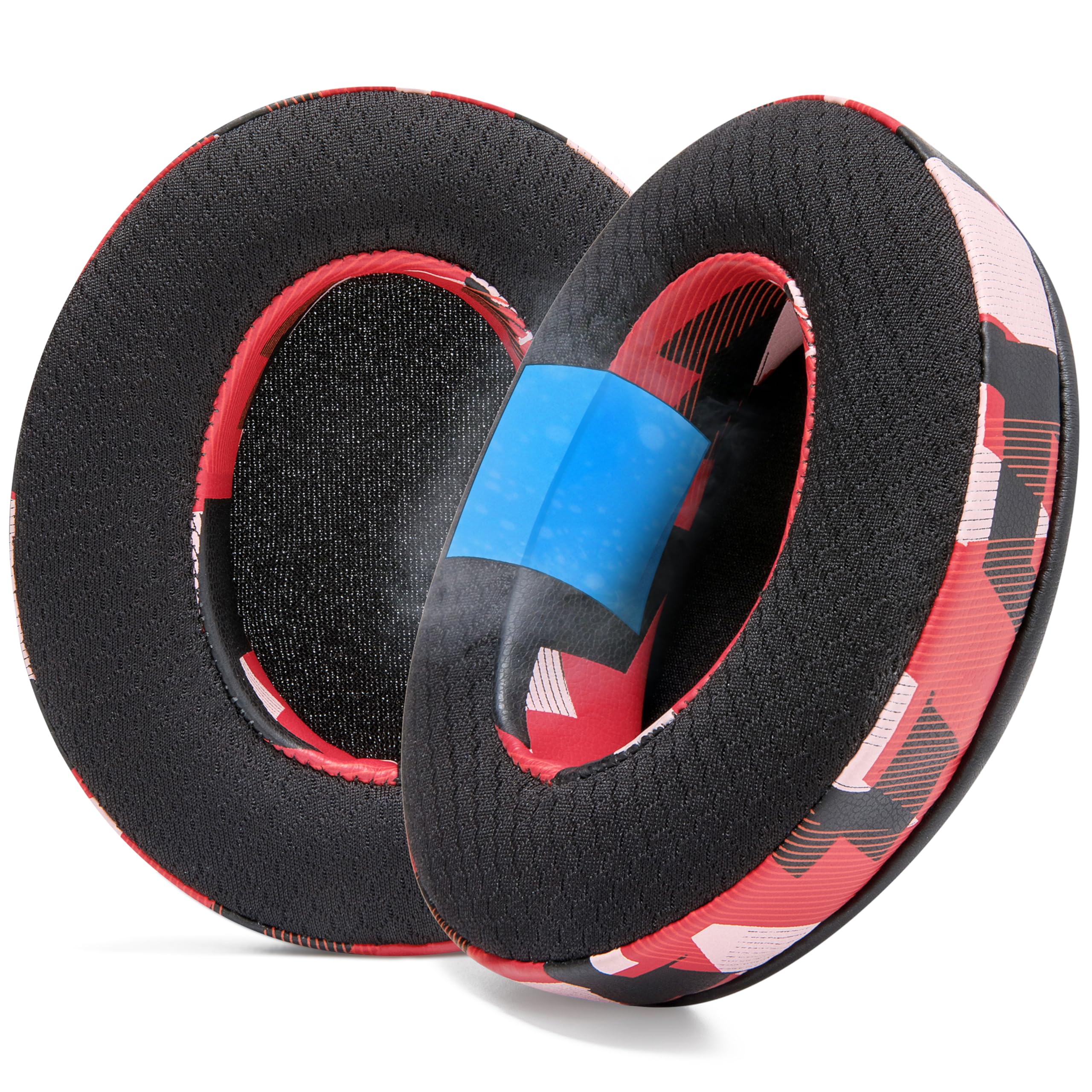 WC Freeze Hybrid Fabric Cooling Gel Replacement Earpads - Compatible with HyperX Cloud, Steelseries Arctis, ATH M50X, Turtle Beach Stealth & More - Comfortable & Cooler for Longer | Red Prism