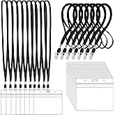 100Pcs Clear Plastic Horizontal Name Tags Badge ID Card Holders and 100Pcs Black Lanyards with Clip lanyards for id Badges (Black)