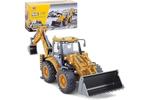 Gemini&Genius Backhoe Loader Toy for Kids, Heavy Duty Wheeled Excavator Loader Construction Vehicle Toys 1:50 Scale Backhoe Digger Engineering Car Sandbox Toys for Kids and Decoration for House