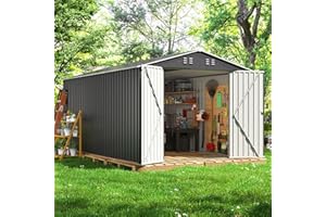 AirWire 8x12 FT Metal Storage Shed, Large Outdoor Shed with Updated Frame Structure, Garden Tool Sheds for Backyard Patio Lawn, Grey