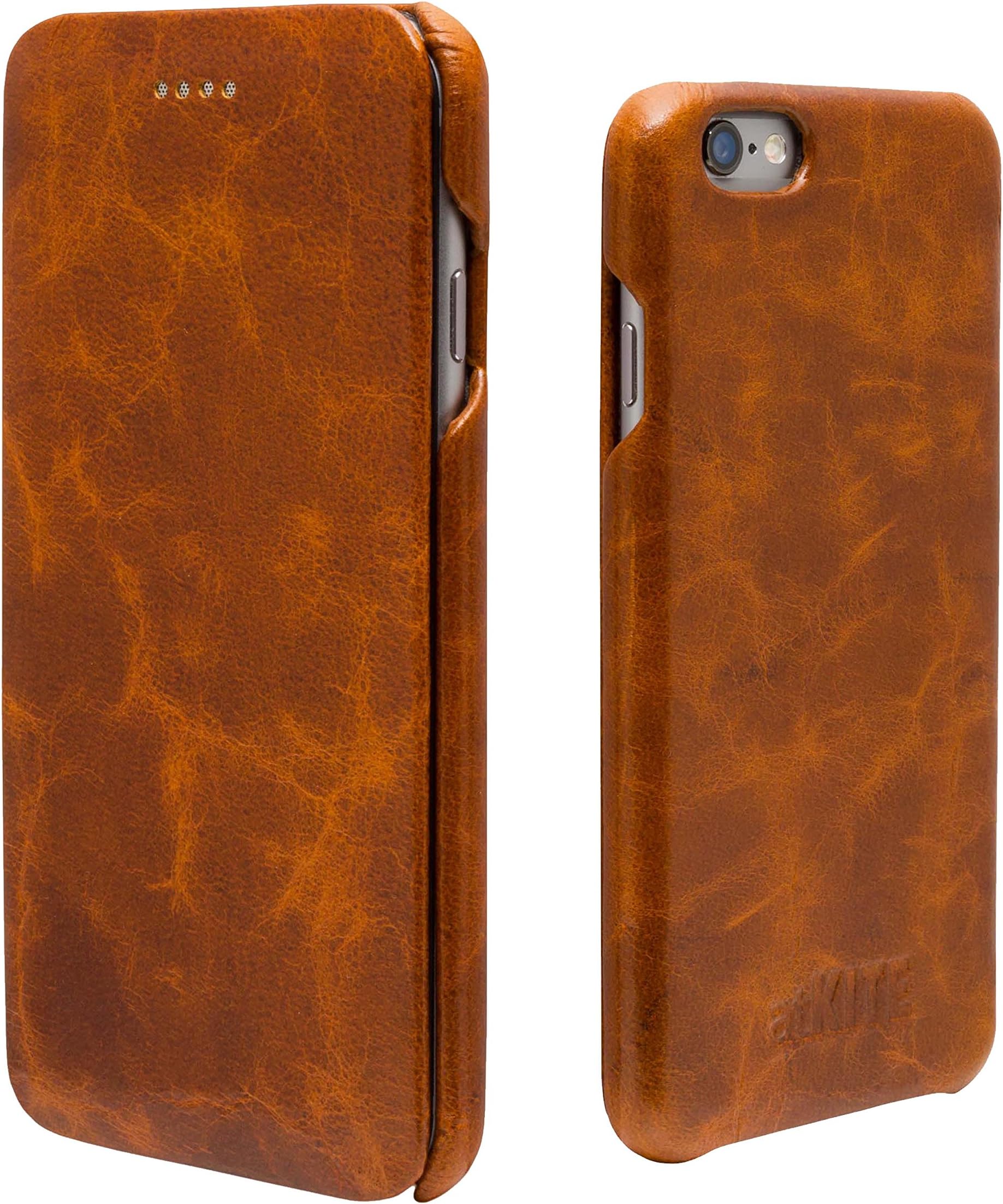 atKITE iPhone 6 / 6S case, Genuine Leather Vintage Style Folio Case - Brown - Unique Design - Ultra Slim - Precise Cut and Design - Handcrafted