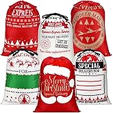 Sweetude 6 Pack Santa Sacks Bags Large Canvas Gift Bag with Drawstring 26" x 19" Reusable Holiday Fabric Xmas Present Package Storage for Christmas Party Favor(Red White Green,Classic)