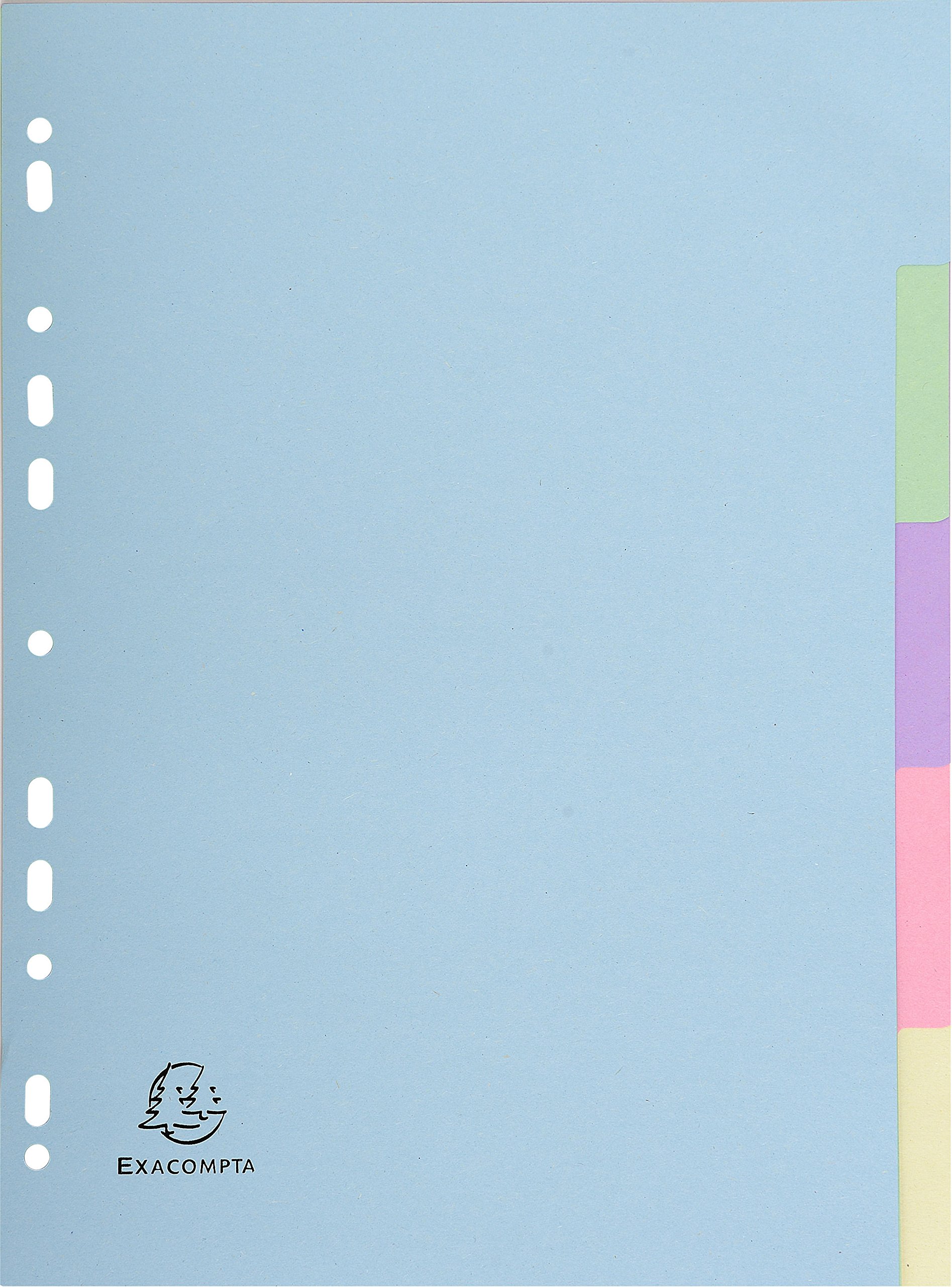 Exacompta - Ref 1605E - Forever Collection - 5-Part Plain Dividers, Suitable for A4 Documents, 100% Recycled 170gsm Card, Pre-Punched - Assorted Pastel Colours