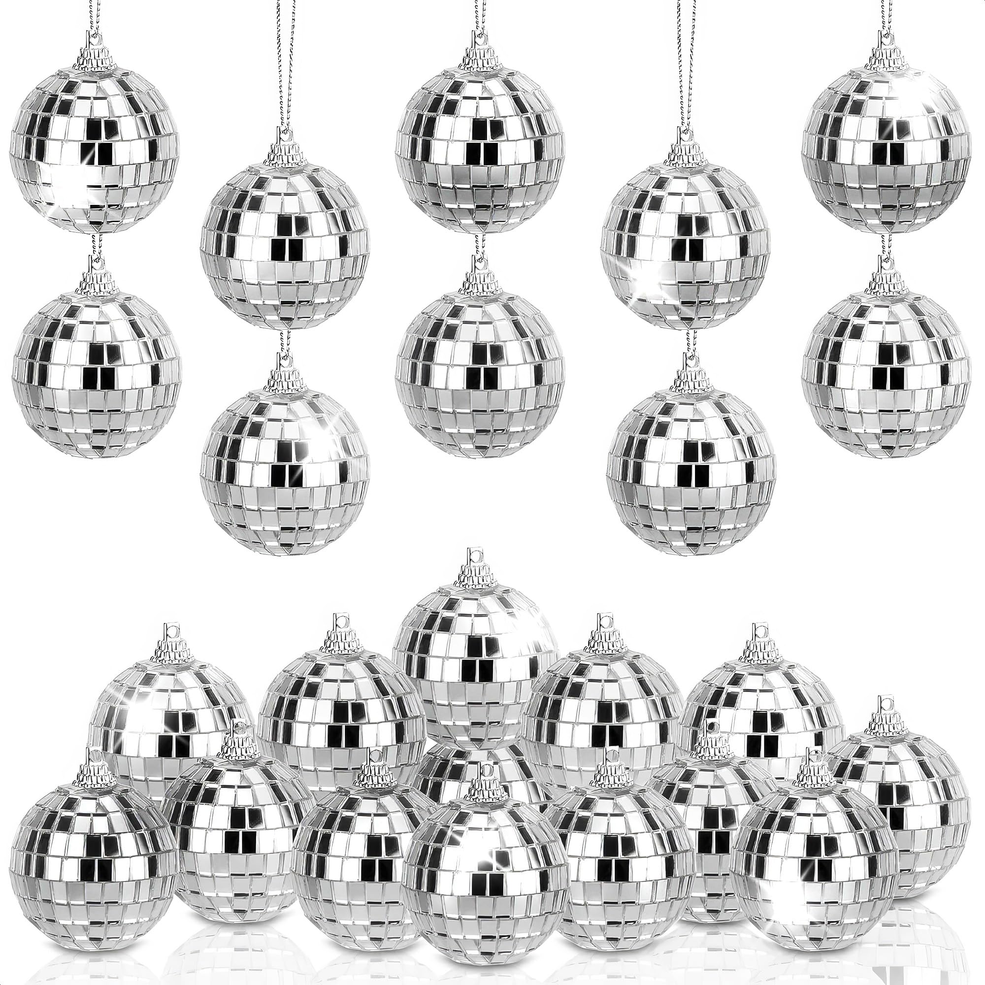 Photo 1 of 24 PCs Mini Disco Balls Set – 1.8 in Disco Ball Ornaments for Parties and Fun – Lightweight & Portable Decorations for Events & Multipurpose Use, Reflective Mirror Finish, Silver Sparkle