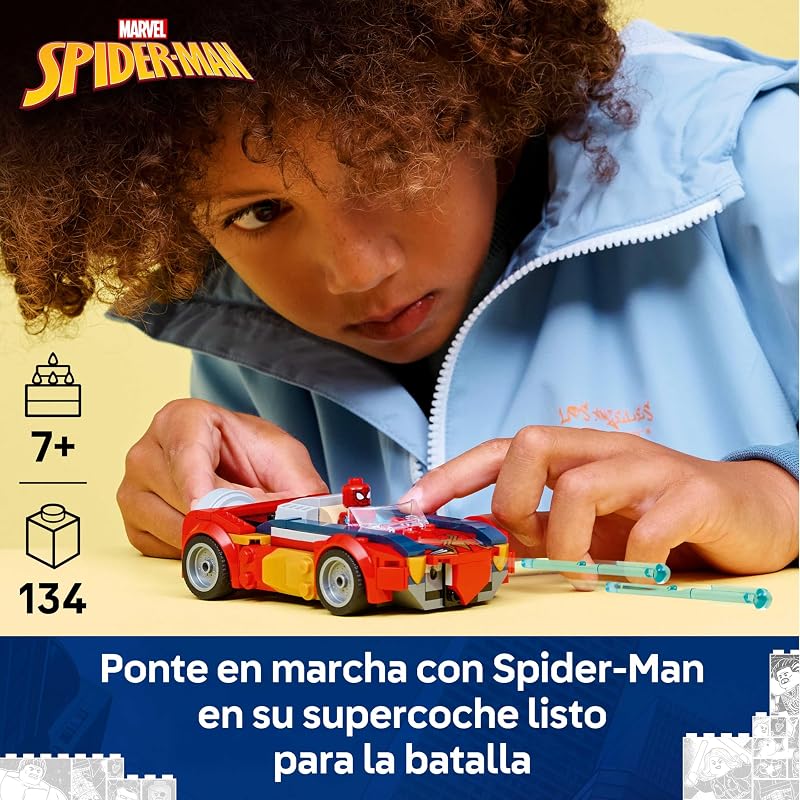 | Marvel Spider-Man vs. Venomized Wolverine Car - Brinquedo de Super-Herói com Carro Modelo, 2 Minifiguras e 2 Canhões - Presente para Crianças e Fãs a partir dos 7+ Anos - 76336