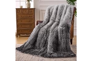 YESCOOL Faux Fur Weighted Blanket for Adults(15 lbs, 60” x 80”, Grey),Fuzzy Cozy Sherpa Weighted Blanket Full Queen Size for Adult,Fluffy Comfy Heavy Blanket Gifts for Women Men,Blanket for Couch Sofa Bed