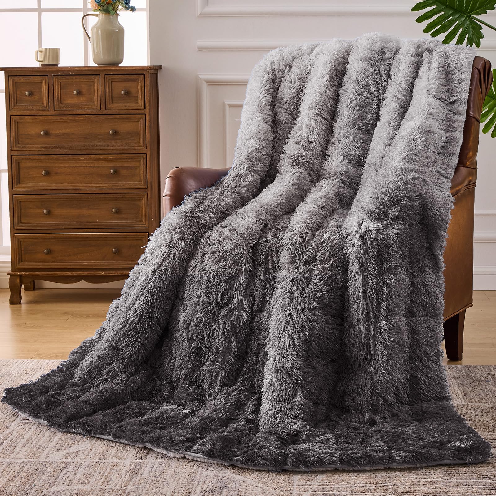 Photo 1 of yescool Weighted Blanket for Adults (20 lbs, 60" x 80", Smoke Gray) Heavy Blanket for Sleeping Perfect for 140-160 lbs, Queen Size Faux Fur Blanket with Premium Glass Bead, Machine Washable