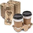 FMP Brands 100 Pack 2 Cup Pulp Fiber Drink Carrier Trays, Biodegradable Cup Holder Carrier for Hot and Cold Drinks, Disposable Drink Caddy for Delivery, Uber Eats, Coffee Shops