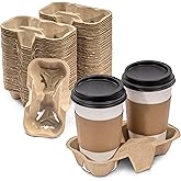 FMP Brands 100 Pack 2 Cup Pulp Fiber Drink Carrier Trays, Biodegradable Cup Holder Carrier for Hot and Cold Drinks, Disposable Drink Carrier for Delivery, Uber Eats, Coffee Shops