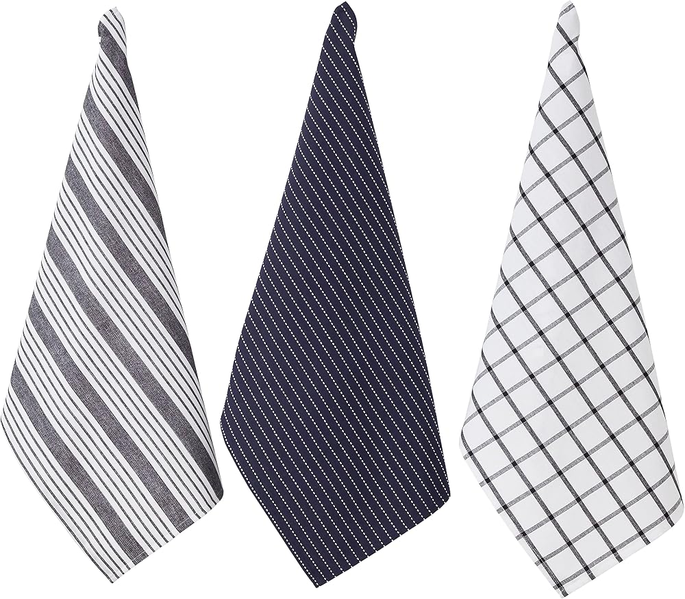 Penguin Home Set of 3 100% Cotton Kitchen Towels White Charcoal 50x70 cm