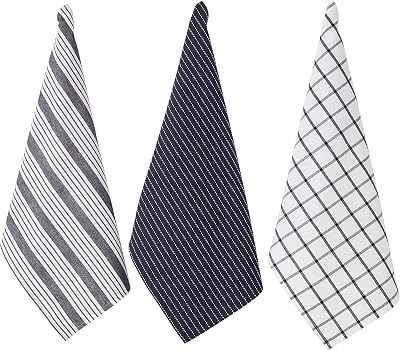 Penguin Home Set of 3 100% Cotton Kitchen Towels White Charcoal 50x70 cm