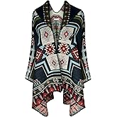 CATCHY & CRAFTY Poncho for Women Shawl Wrap Ruana Cardigan Hooded Cape Western Aztec