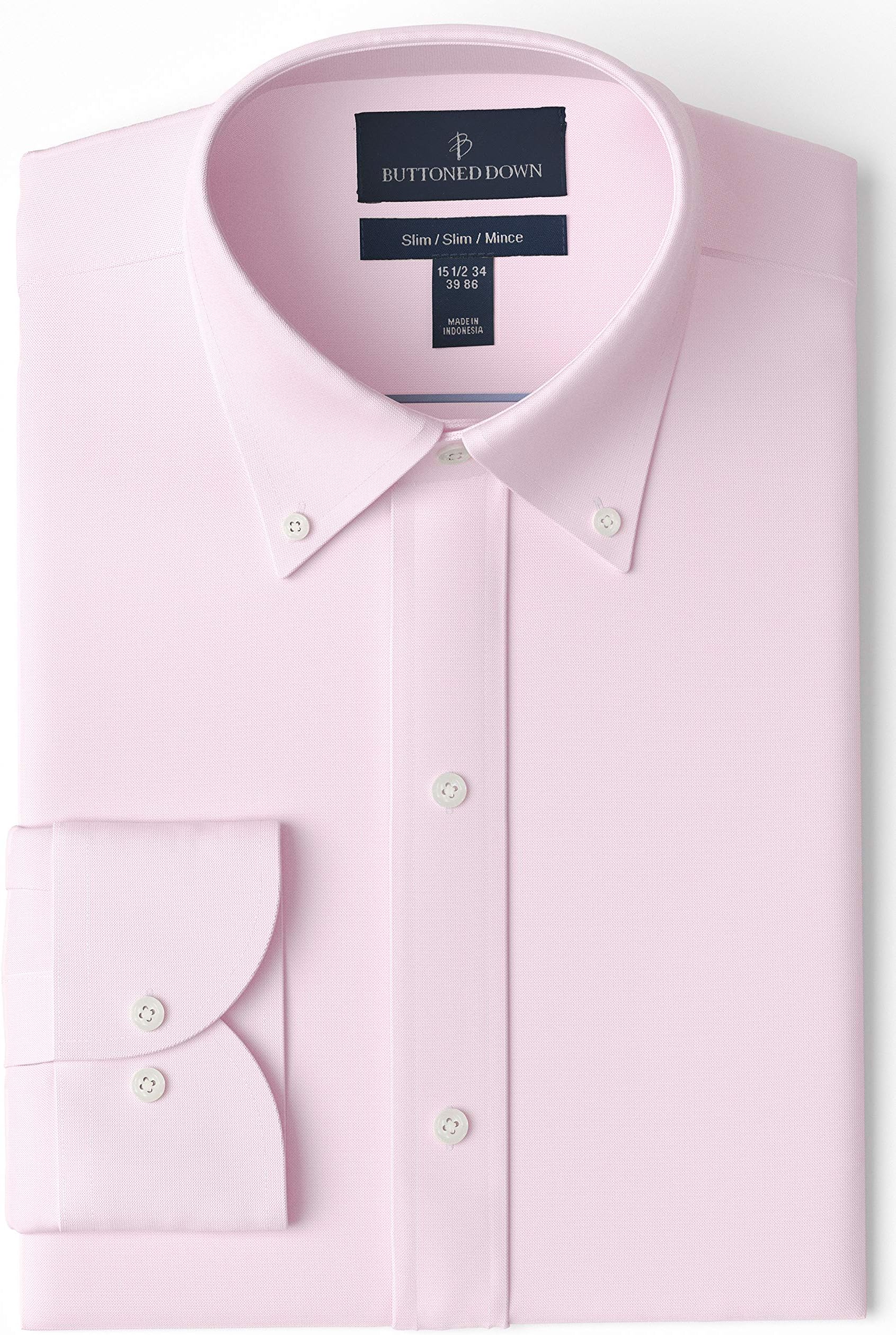 Amazon Brand - Buttoned Down Men's Slim-Fit Button Collar Solid Pinpoint Dress Shirt, Supima Cotton Non-Iron