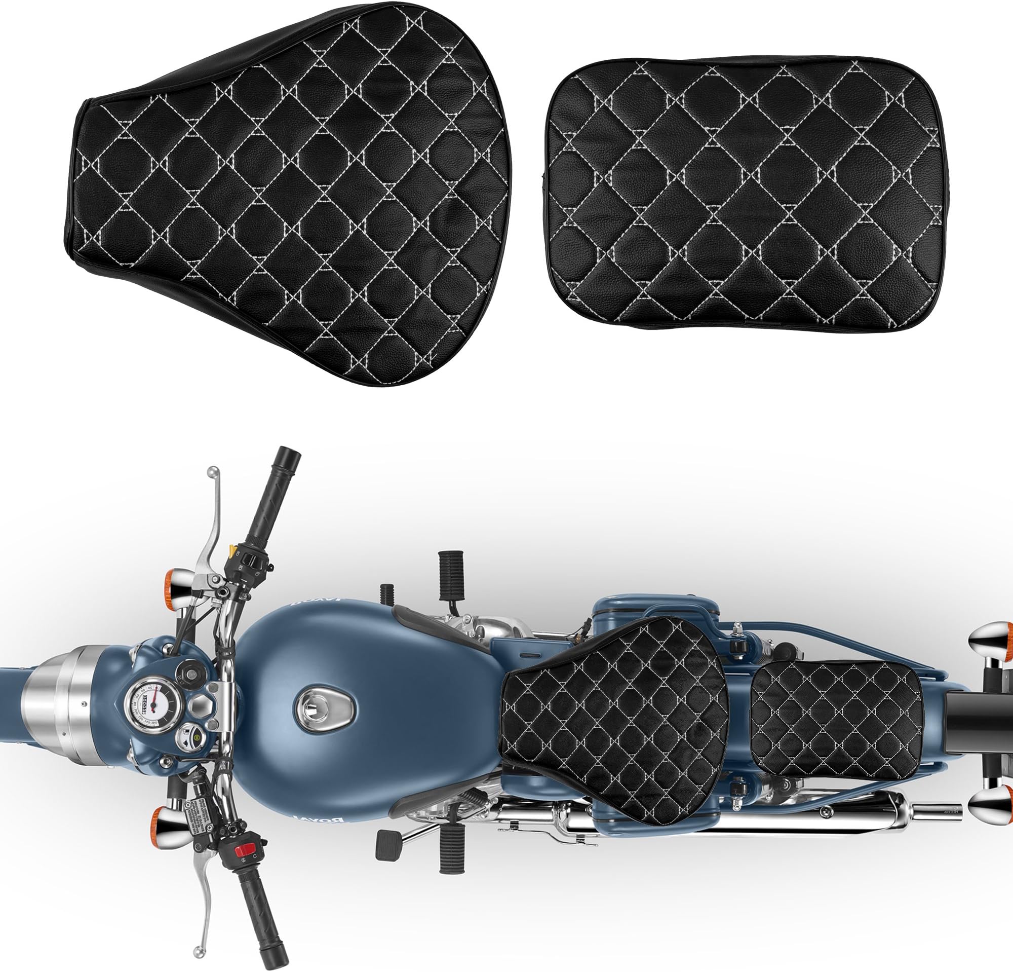 Autofy Premium Quality Stylish Checked Texture Seat Cover for Royal Enfield Bullet Classic All Models (Black)