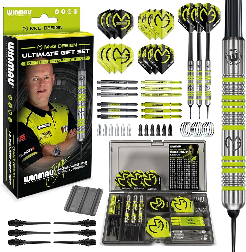 Winmau Professional MvG 18g Soft Tip 50-Piece Darts Set with Flights & Stems