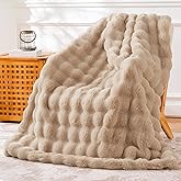 BENVWE Faux Fur Throw Blanket for Couch - Cozy Fuzzy Soft Plush Fluffy Thick Luxury Minky Bubble Blanket for Living Room Home Decor- Mothers Day Birthday Gifts for Women, Beige, 51" x 63"