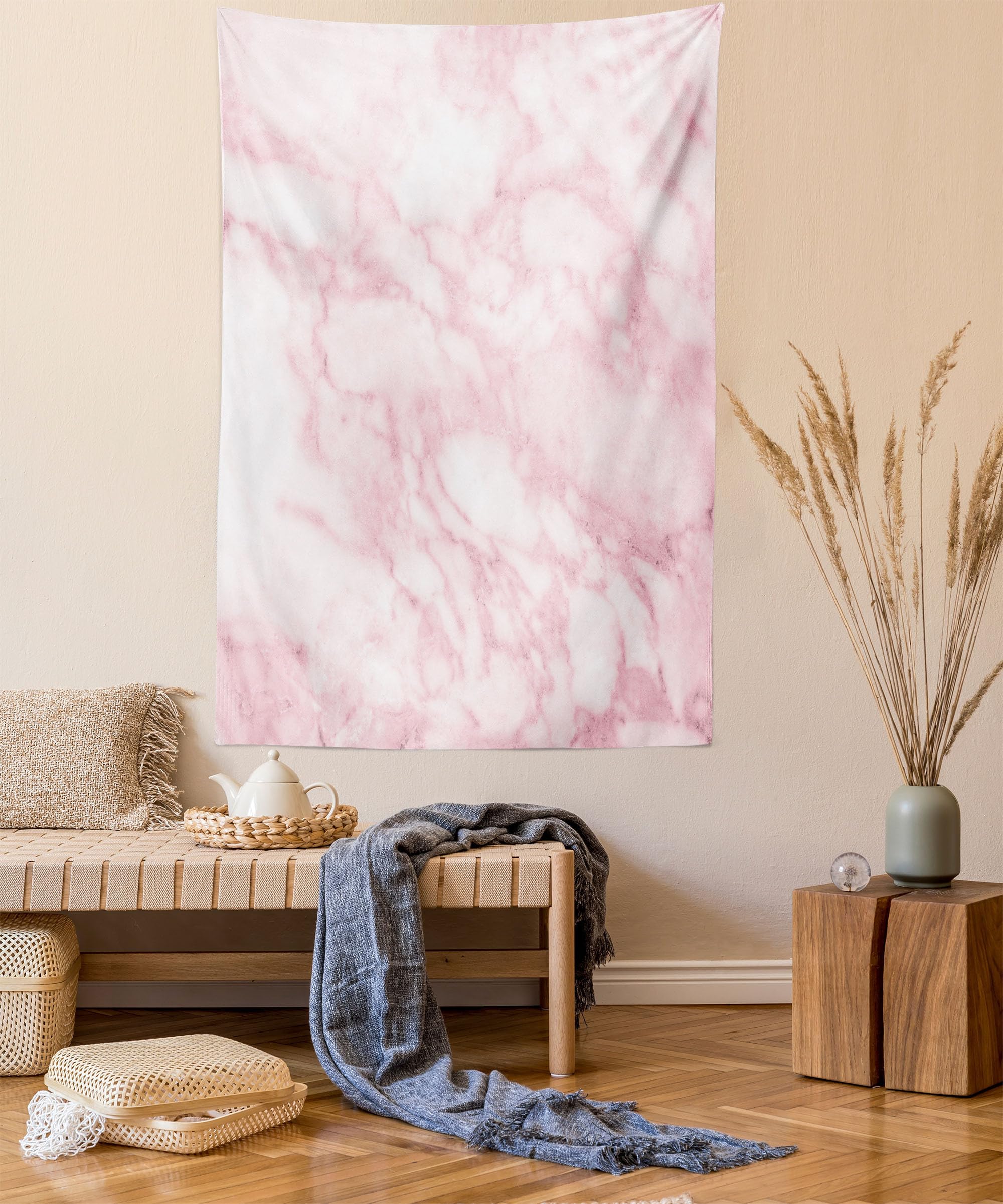 ABAKUHAUS Marble Tapestry, Soft Granite Texture Old Fashion Space Stone Abstract Macro Scratches Girls Image, Fabric Wall Hanging Decor for Bedroom Living Room Dorm, 54 W X 90 L, Pale Pink