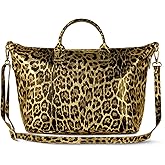 Leopard Metallic Suede Leather Top-Handle Bag