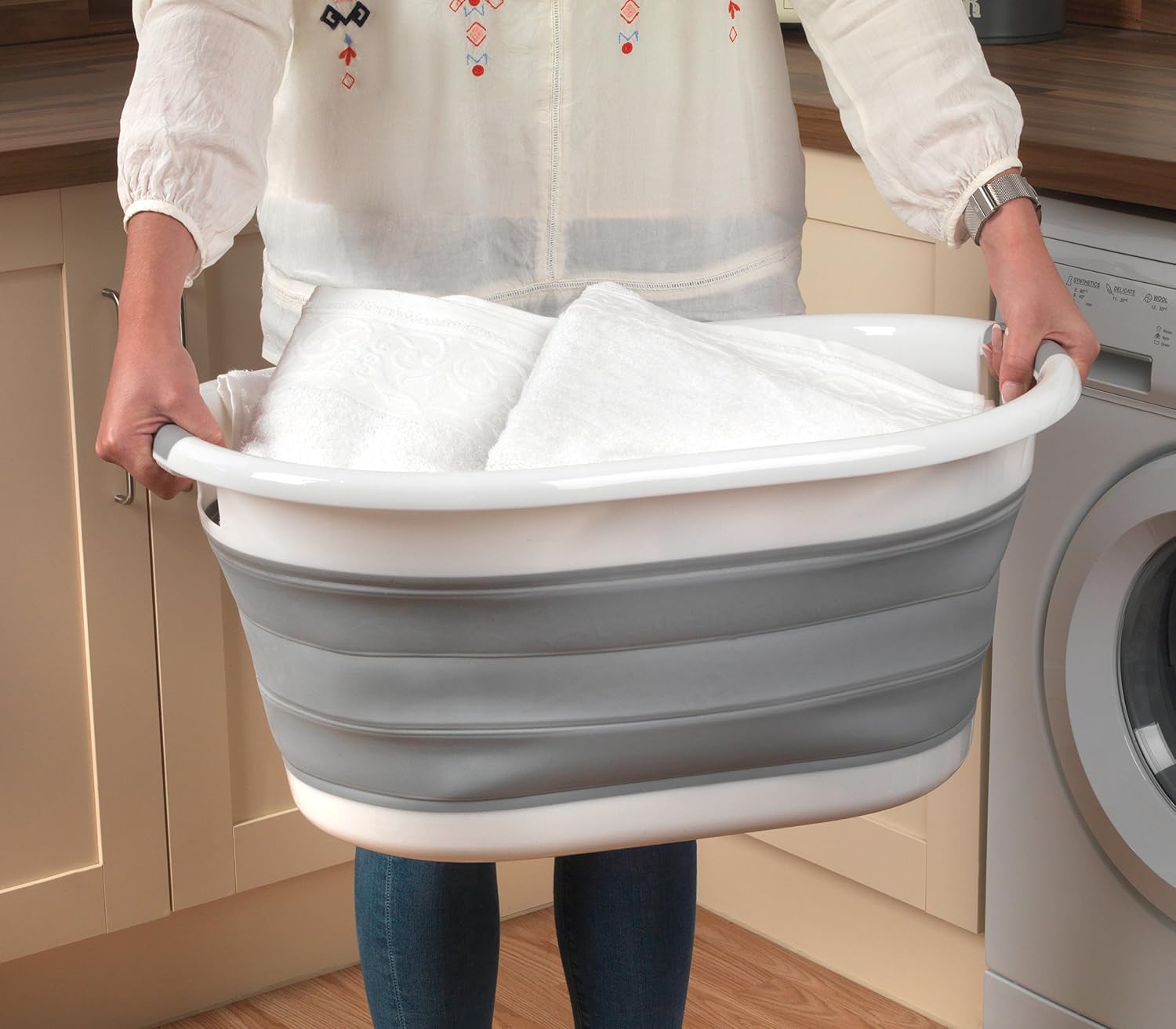Beldray LA034816 Collapsible Laundry Basket, 37L Clothes Basket, Folds Flat for Compact Storage Carry Handles - Image 5