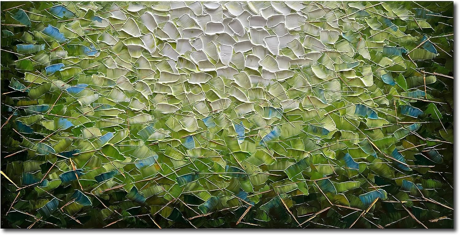 Paintings - Epicler 24x48 Inchs Hand-Painted Contemporary Art Oil on Canvas Texture Olive Green Abstract Canvas Wall Art Modern home wall decoration