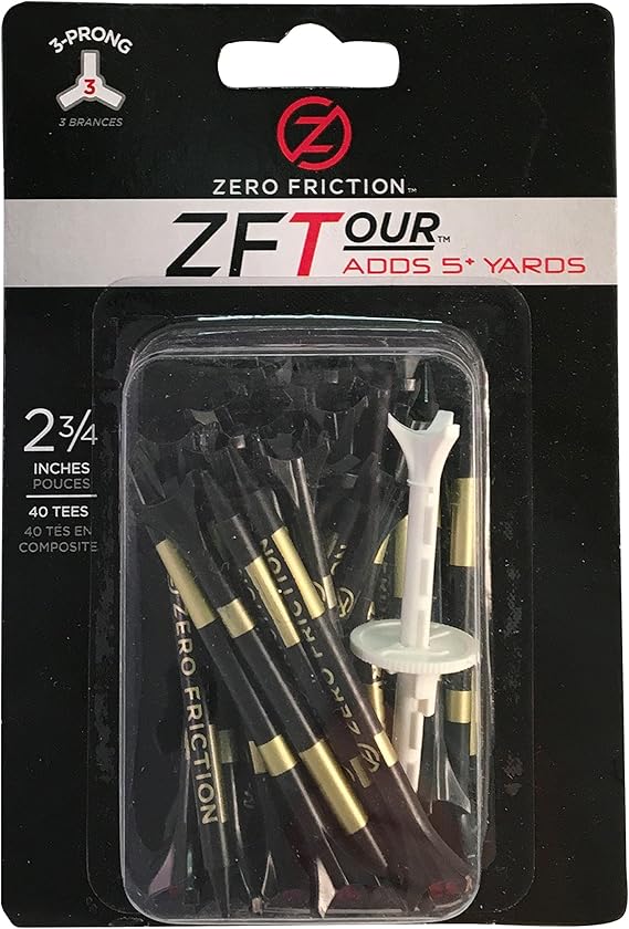 Zero Friction Tour 3Prong Golf Tees (23/4 Inch, Black, Pack of 40