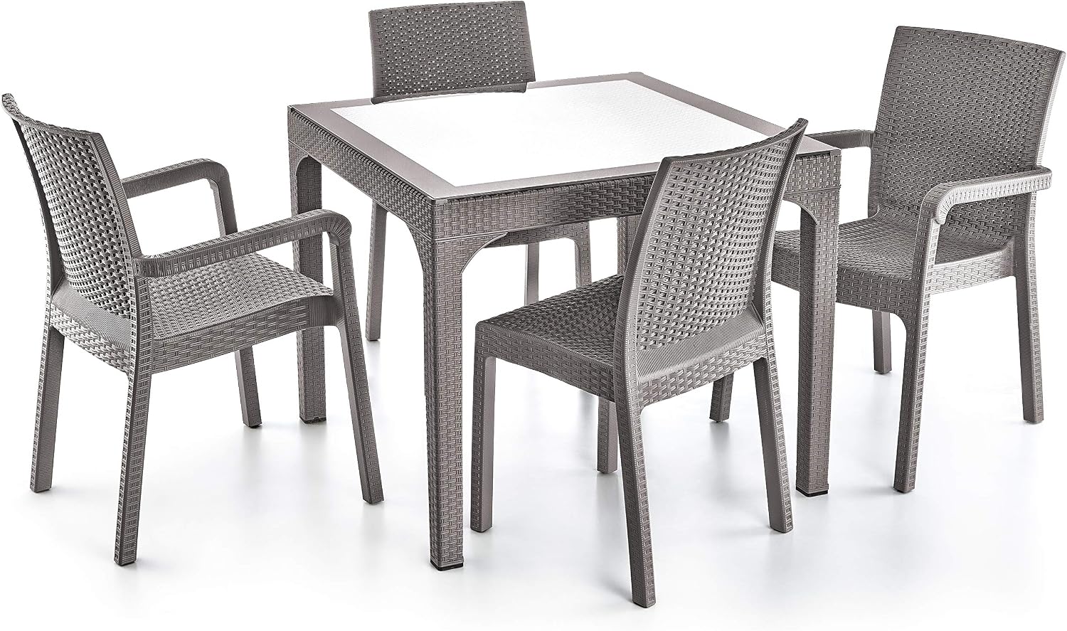 Amazon Com Superio Wicker Weather Resistant Patio Chairs Table Set Matching Plastic Wicker Chairs With Matching Wicker Coffee Table With Tempered Glass Top Sturdy Steel Frame 5 Piece Set