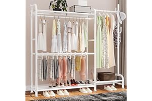 GAIOUS White Portable Closet Rack Wardrobe Clothes, Metal Garment Rack with Shelves for Hanging Clothes Rods，Freestanding Closet Wardrobe Organizer for Cloakroom, Bedroom
