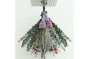 QUNWREATH Dried Eucalyptus for Shower & Lavender and Rose Flowers Bundle, 17'' Natural Real Live Eucalyptus Leaves Greenery Stems & Aromatic Lavender Shower Plant,Comes with Lavender and Rose Sachet