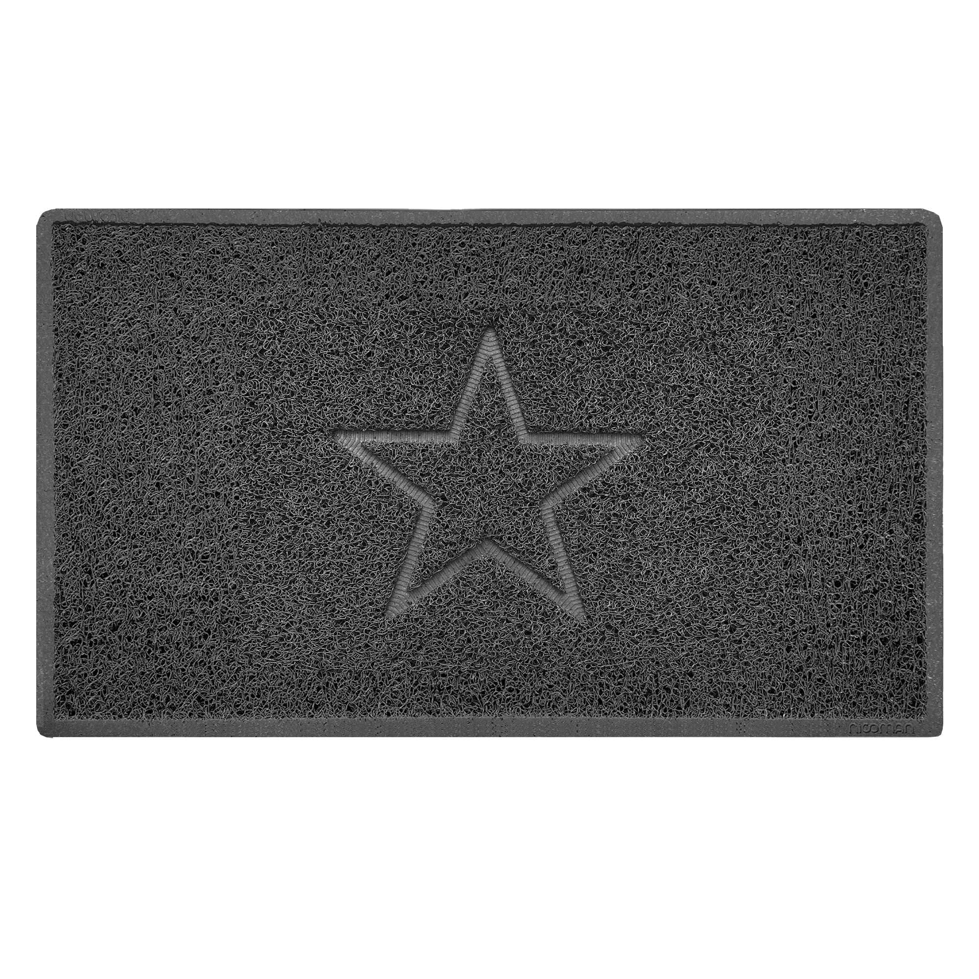 Nicoman Star Embossed Shape Door Mat Dirt Trapper PVC Spaghetti Mat Washable Quick Drying Barrier Doormat-Dark Grey (Drainage Open-Back)-Medium (75x44cm)