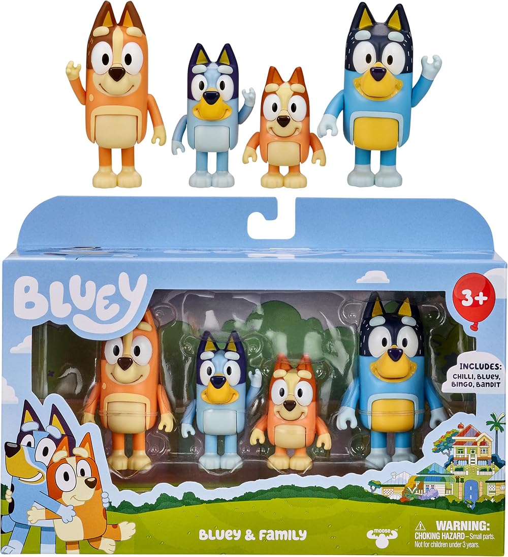 Bluey 4 Figure Pack Bluey Bingo Bandit Chilli Official Collectable Toy 2.5in