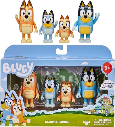 Bluey 4 Figure Pack Bluey Bingo Bandit Chilli Official Collectable Toy 2.5in