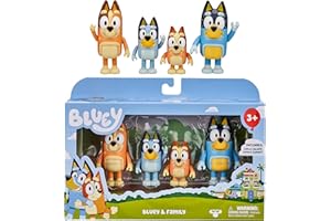 Bluey Family Figure Pack of 4, Robust Poseable Character Toys with Bingo, Chilli, and Bandit Figures, Toddler-Sized Animal Figurines for Kids Ages 3+